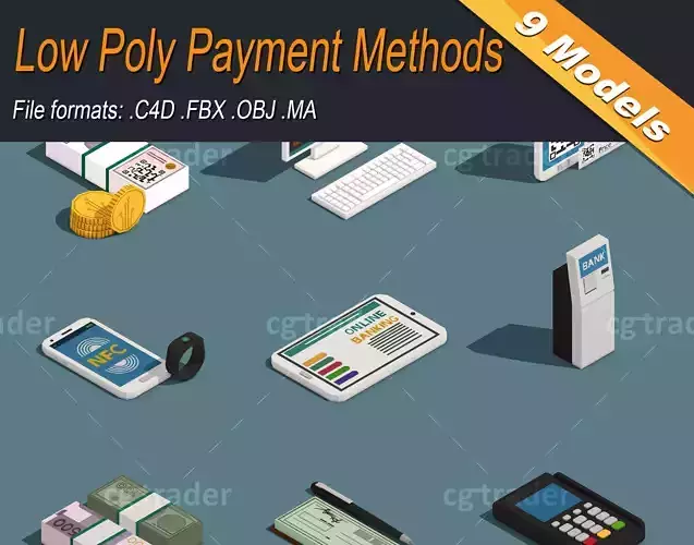 Low Poly Payment Methods Isometric Low-poly 3D model