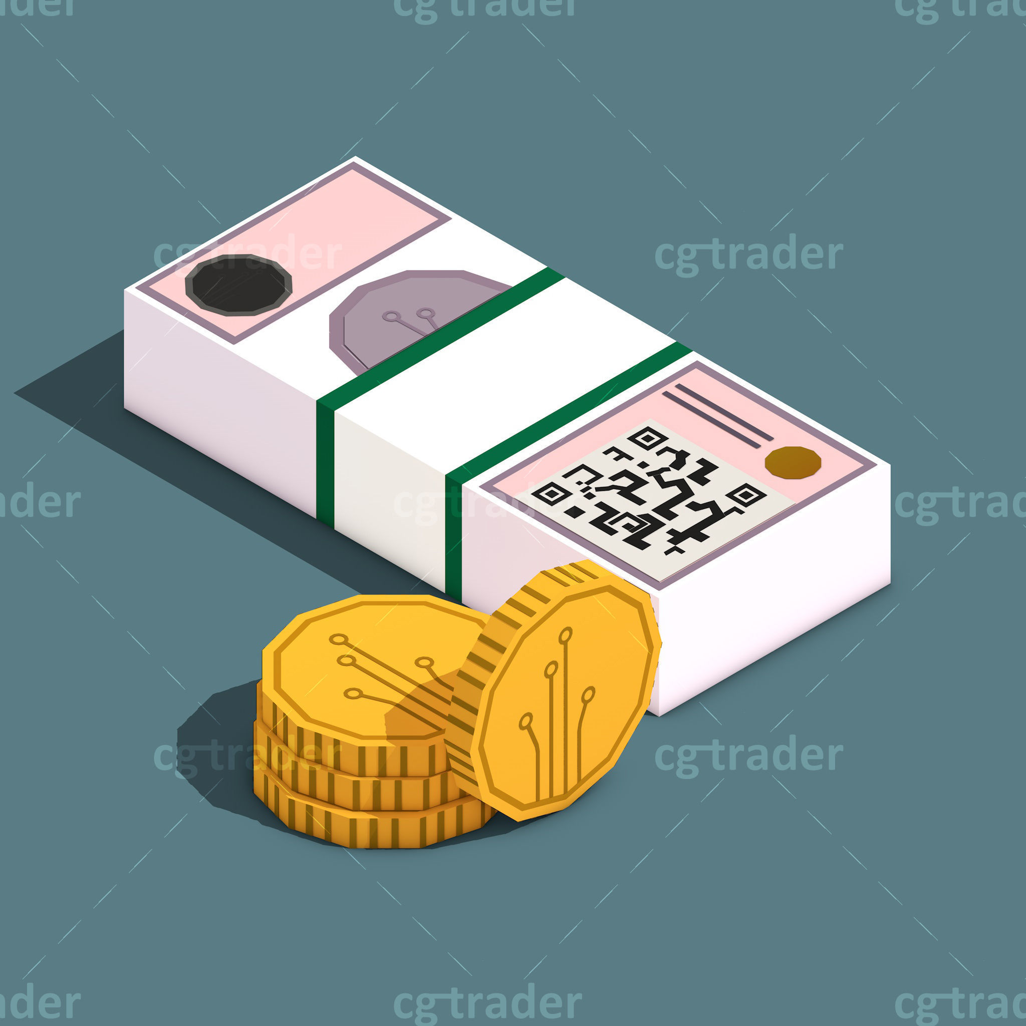 Low Poly Payment Methods Isometric Low-poly 3D model_4