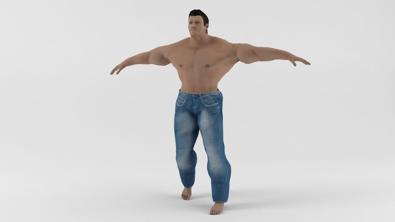 Human Male Tough Fighter rigged and ready for animations Low-poly 3D model_3