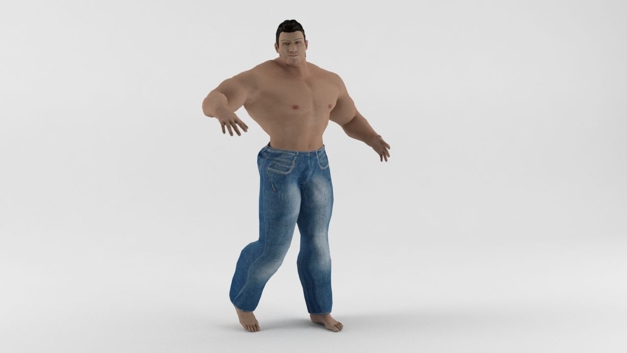 Human Male Tough Fighter rigged and ready for animations Low-poly 3D model_1