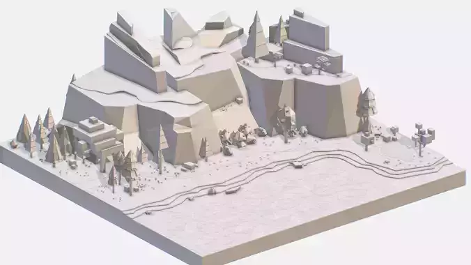 lake mountain landscape Low-poly 3D model