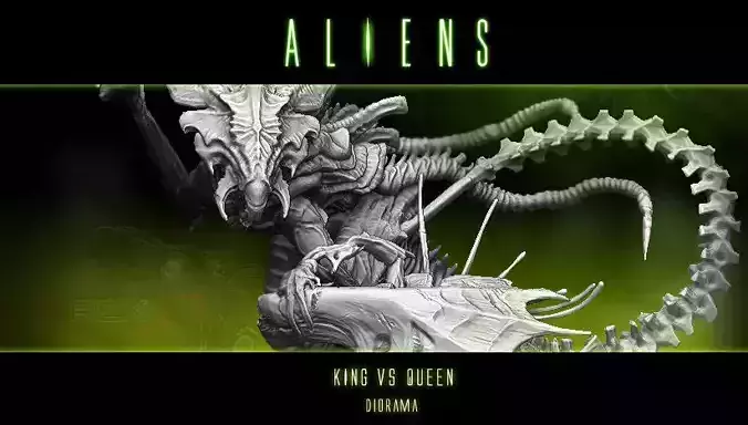 King alien vs Queen Diorama statue 3d model
