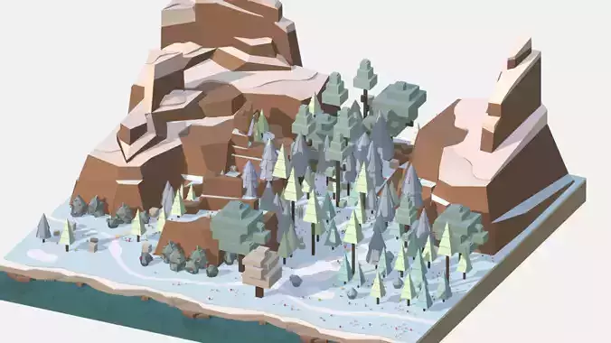 Isometric style winter big mountain landscape