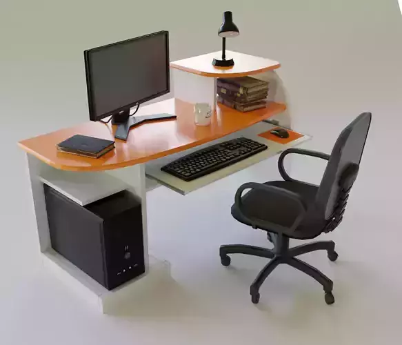 Desktop Computer Desk and Chair Low-poly 3D model