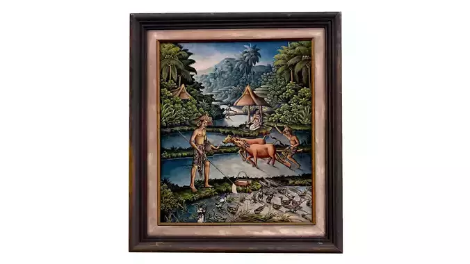 Balinese picture green frame rural landscape