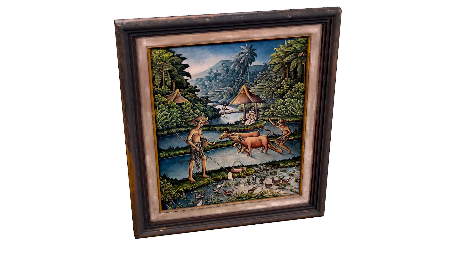 Balinese picture green frame rural landscape Low-poly 3D model_3