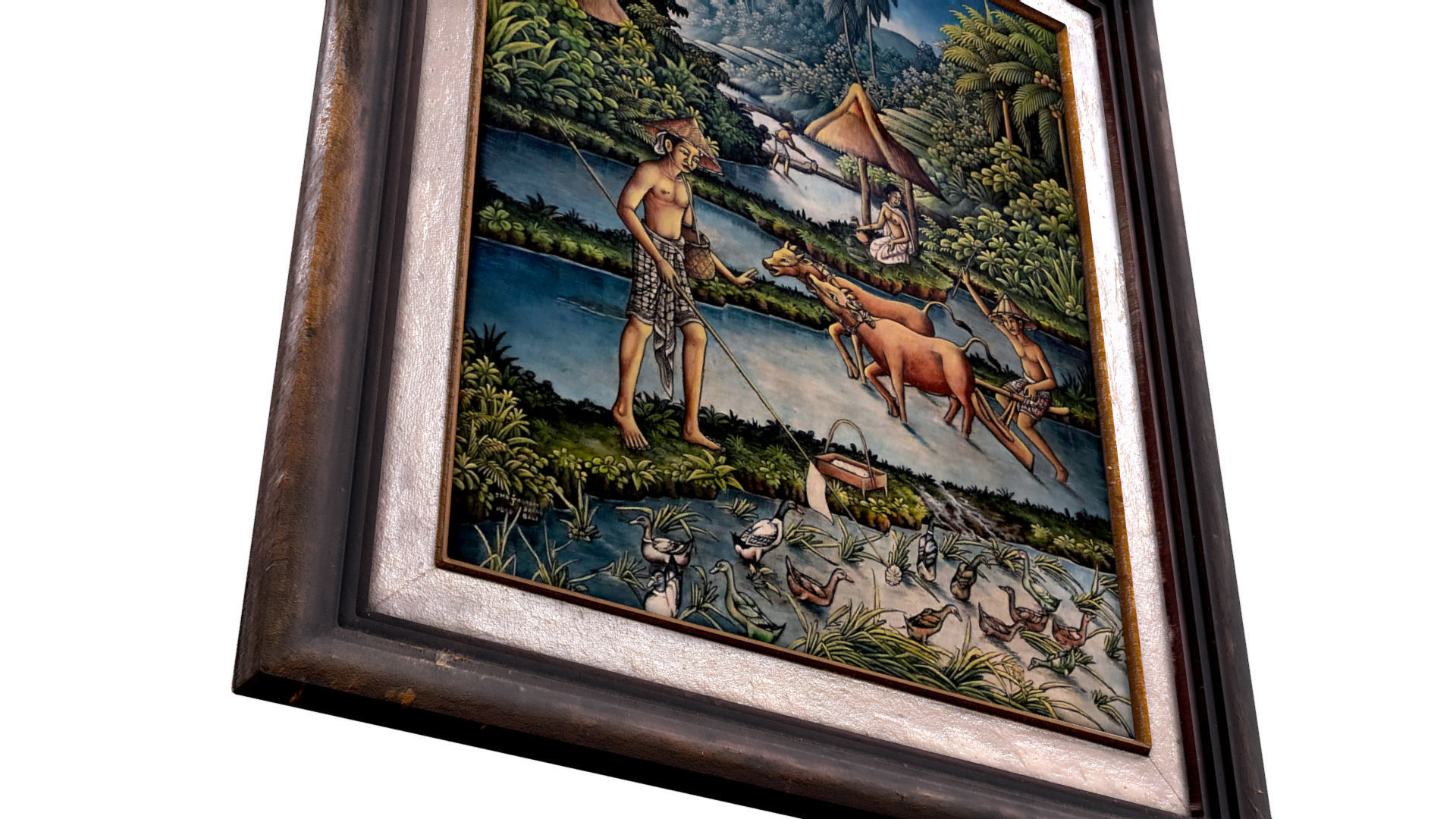 Balinese picture green frame rural landscape Low-poly 3D model_7