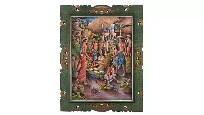 Balinese picture green frame rural landscape Low-poly 3D model