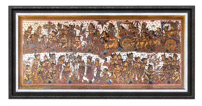 Balinese picture green frame great battle scene