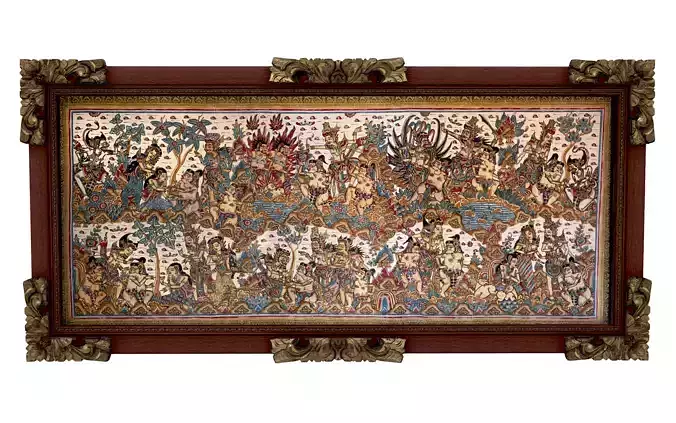 Balinese picture green frame great battle scene Low-poly 3D model