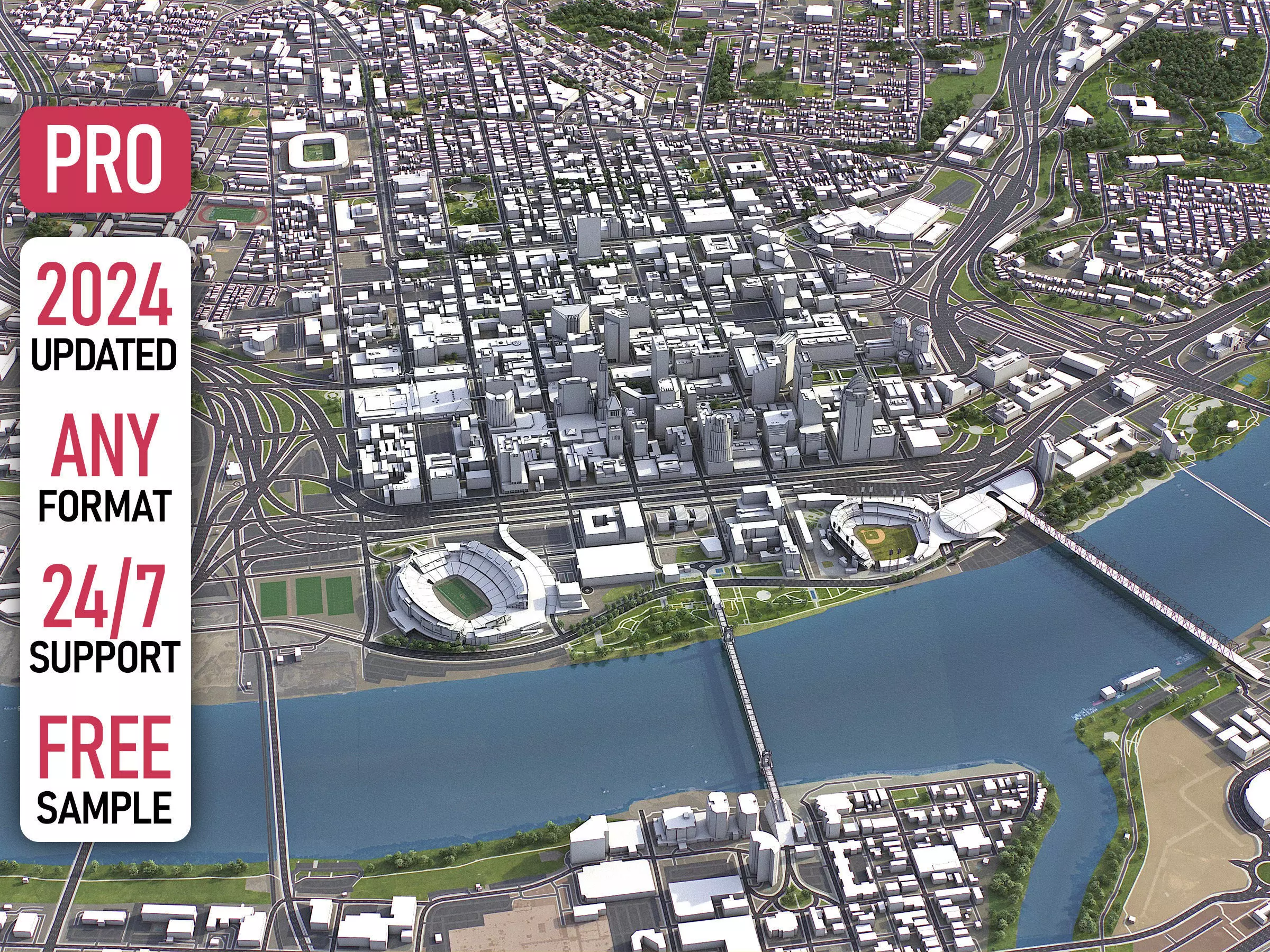 Cincinnati - 3D City Model Low-poly 3D model_0