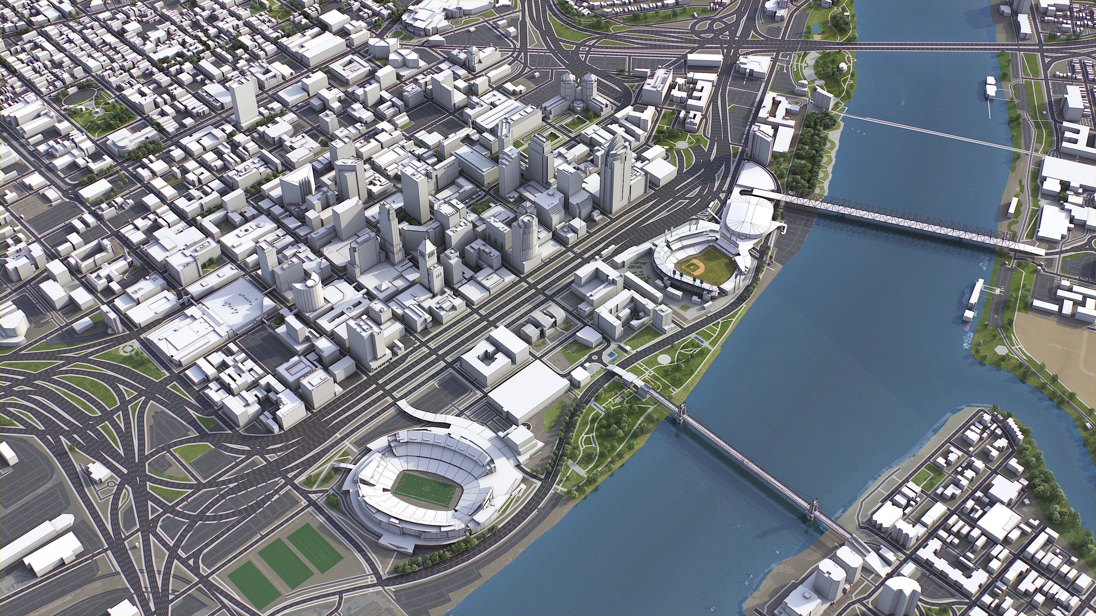 Cincinnati - 3D City Model Low-poly 3D model_9