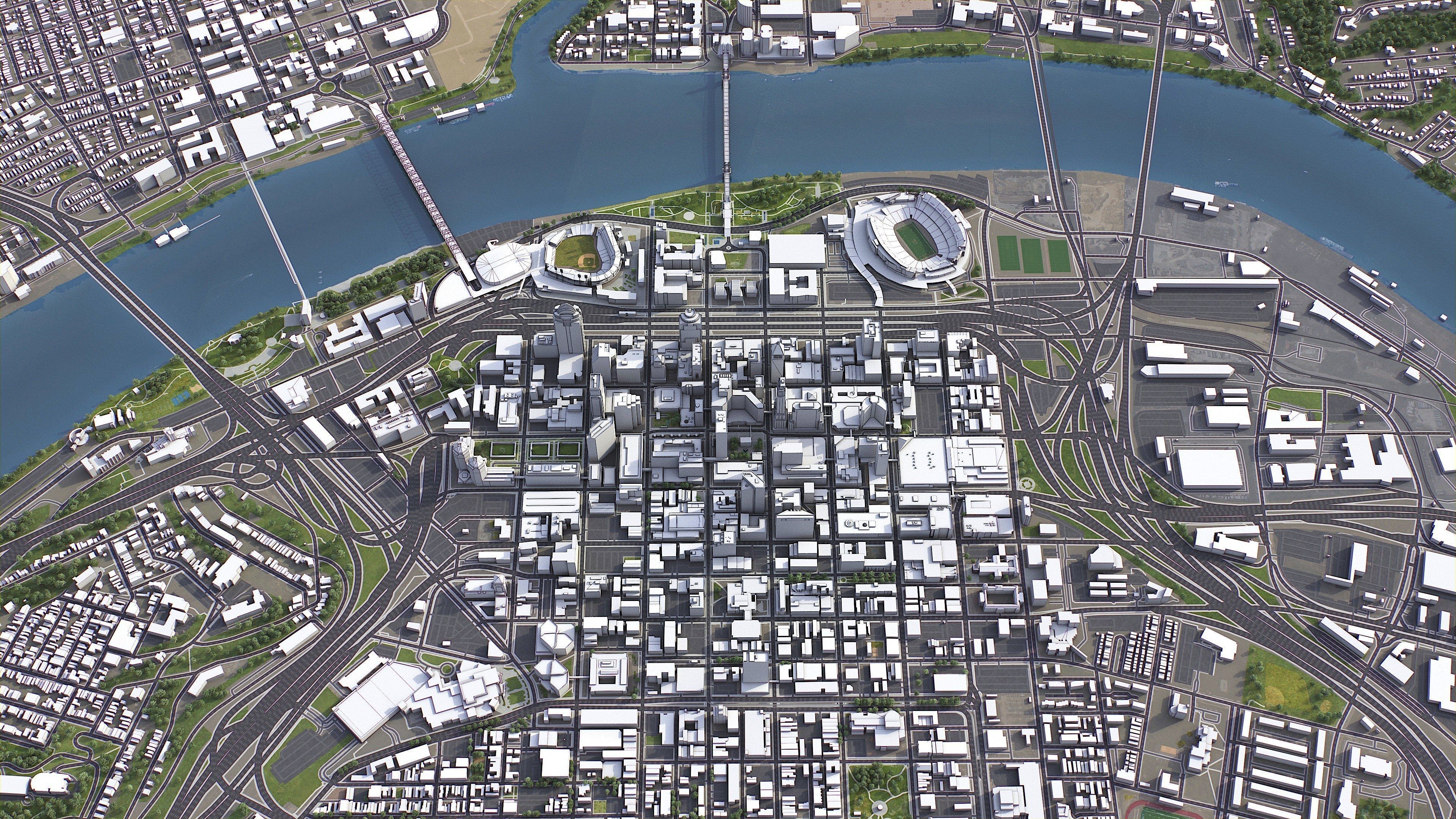Cincinnati - 3D City Model Low-poly 3D model_4