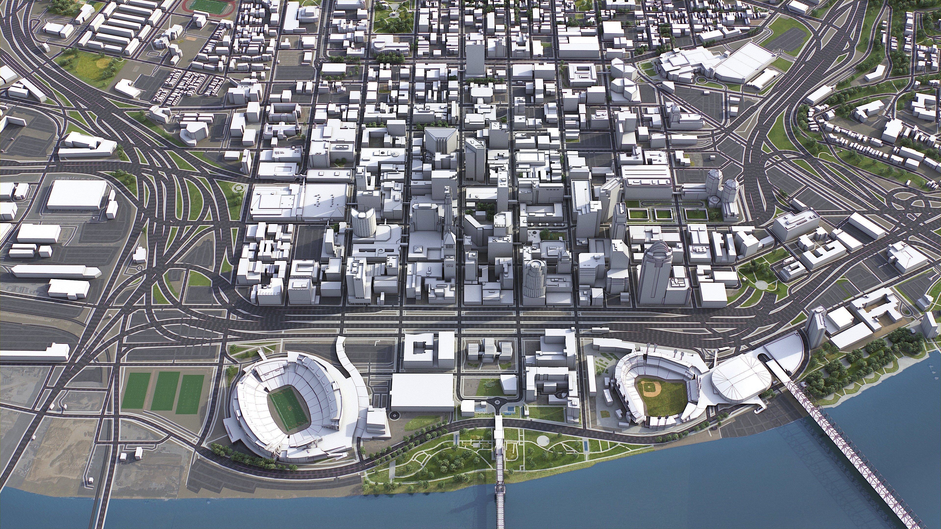 Cincinnati - 3D City Model Low-poly 3D model_2