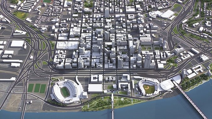 Cincinnati - 3D City Model Low-poly 3D model 3