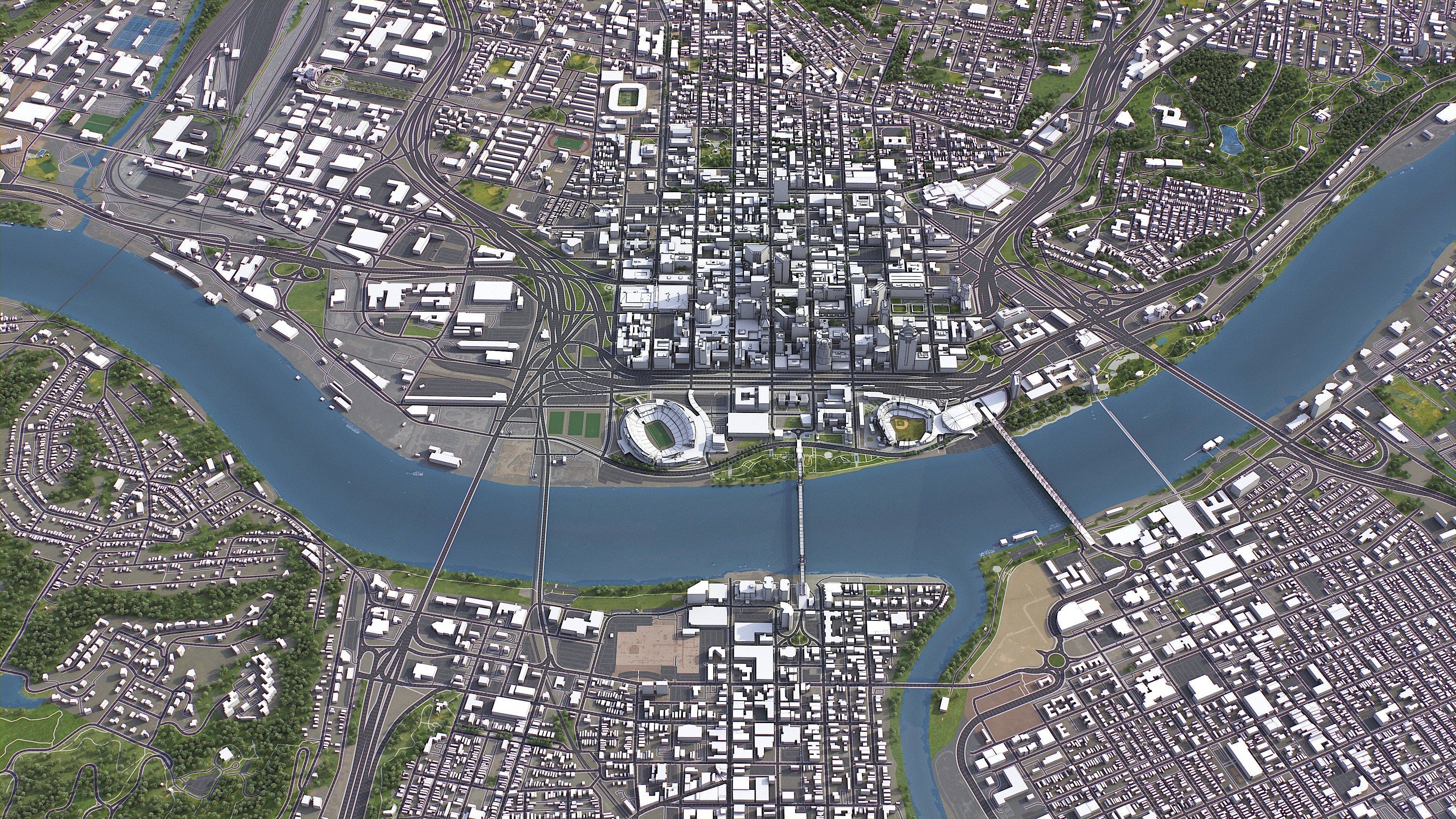 Cincinnati - 3D City Model Low-poly 3D model_3