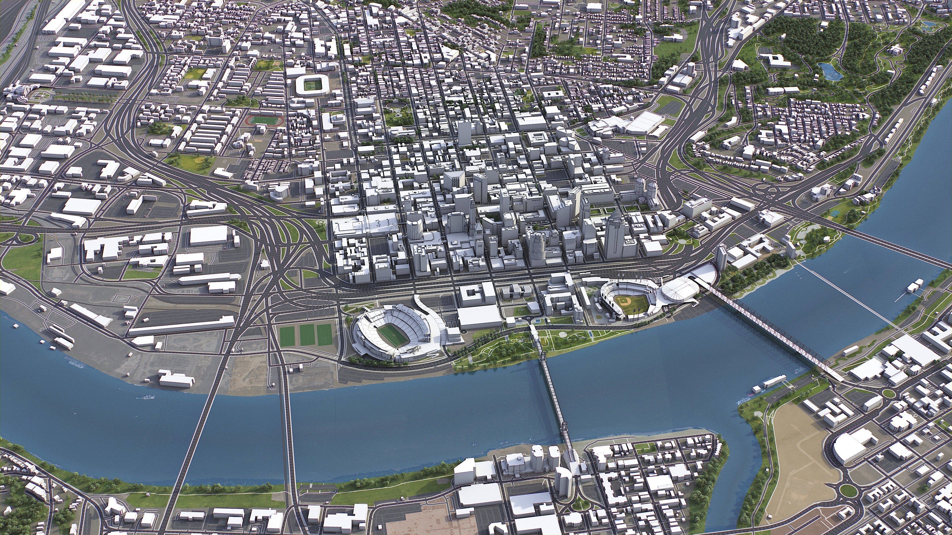 Cincinnati - 3D City Model Low-poly 3D model_1