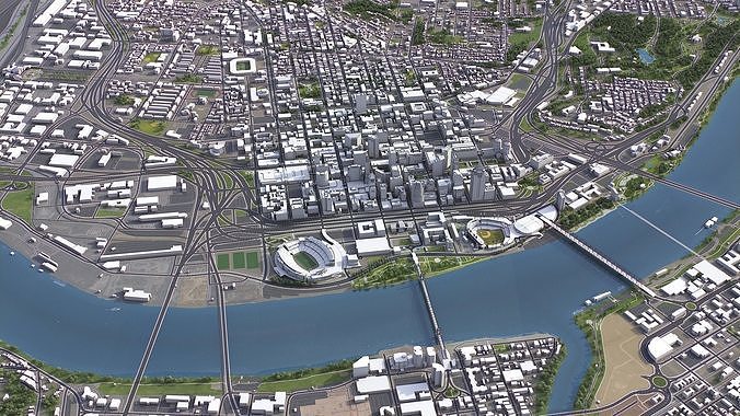 Cincinnati - 3D City Model Low-poly 3D model 2