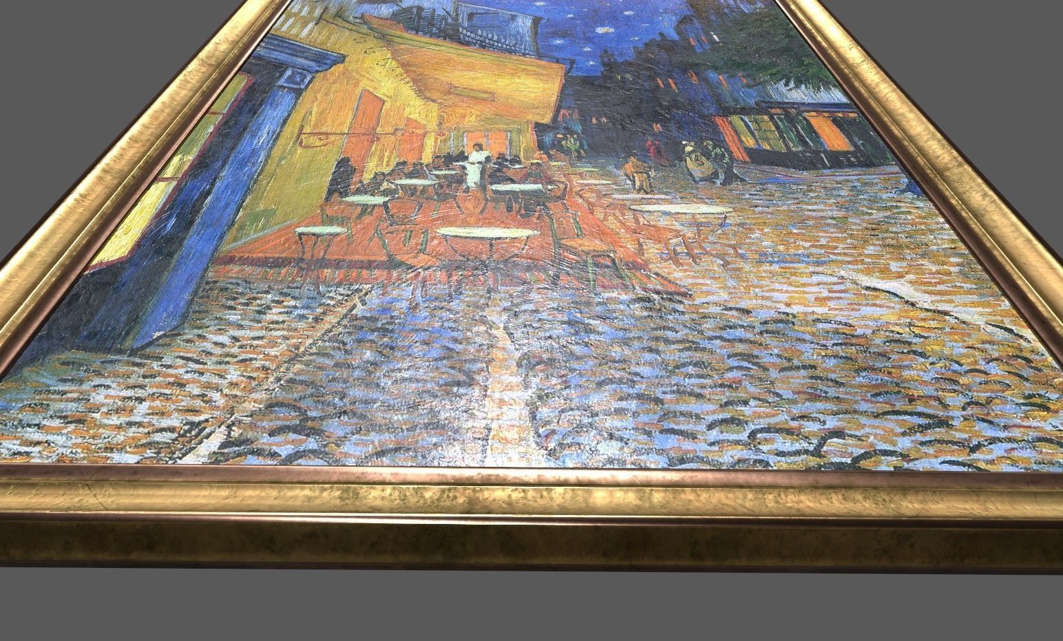 Bronze Frame with Stretcher and Van Gogh Oil Painting Low-poly 3D model_3