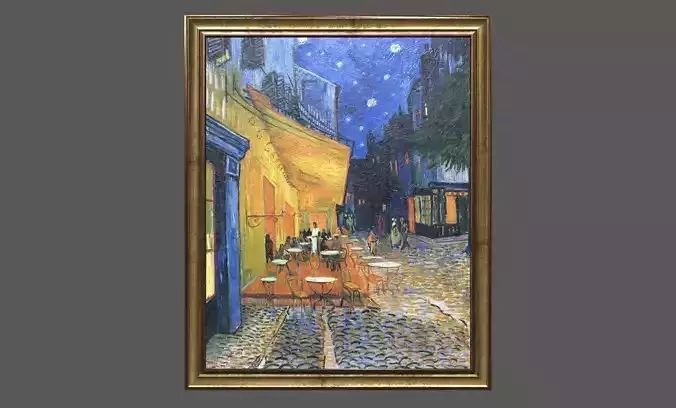 Bronze Frame with Stretcher and Van Gogh Oil Painting Low-poly 3D model
