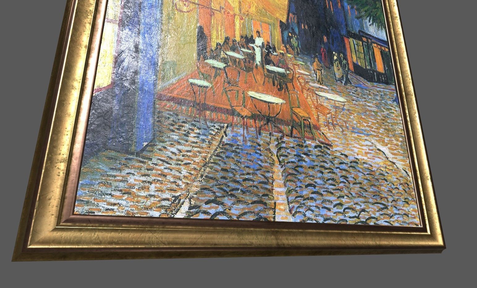 Bronze Frame with Stretcher and Van Gogh Oil Painting Low-poly 3D model_1