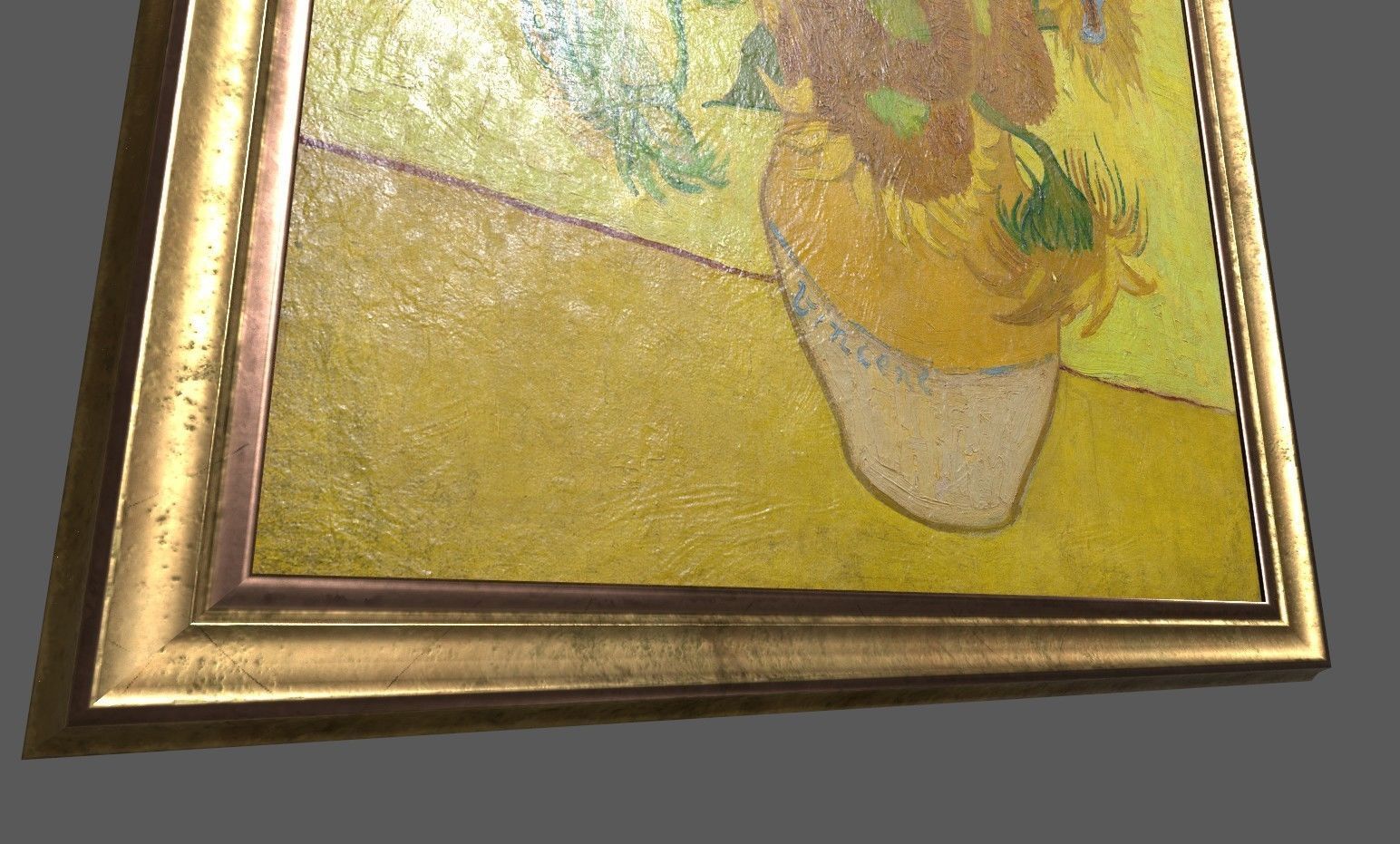 Bronze Frame with Stretcher and Van Gogh Oil Painting Low-poly 3D model_2