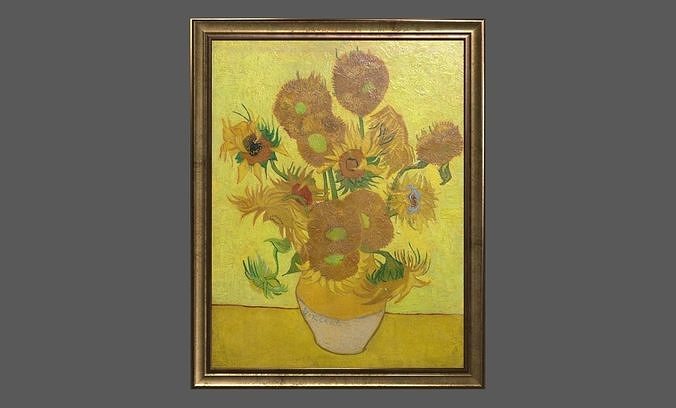 Bronze Frame with Stretcher and Van Gogh Oil Painting Low-poly 3D model