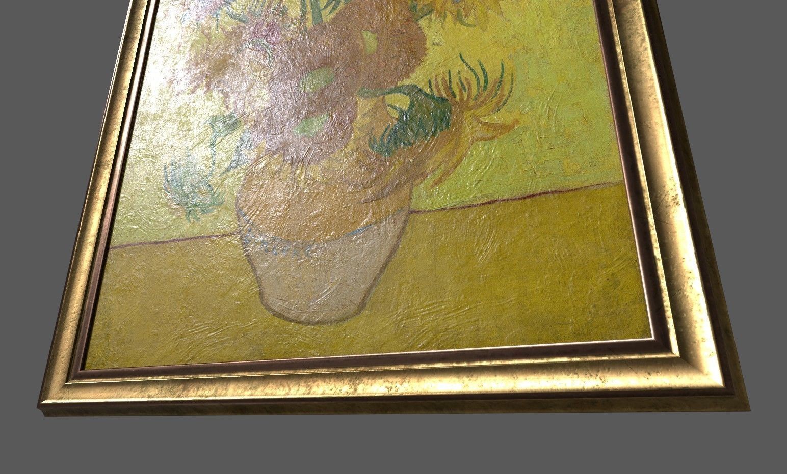 Bronze Frame with Stretcher and Van Gogh Oil Painting Low-poly 3D model_3