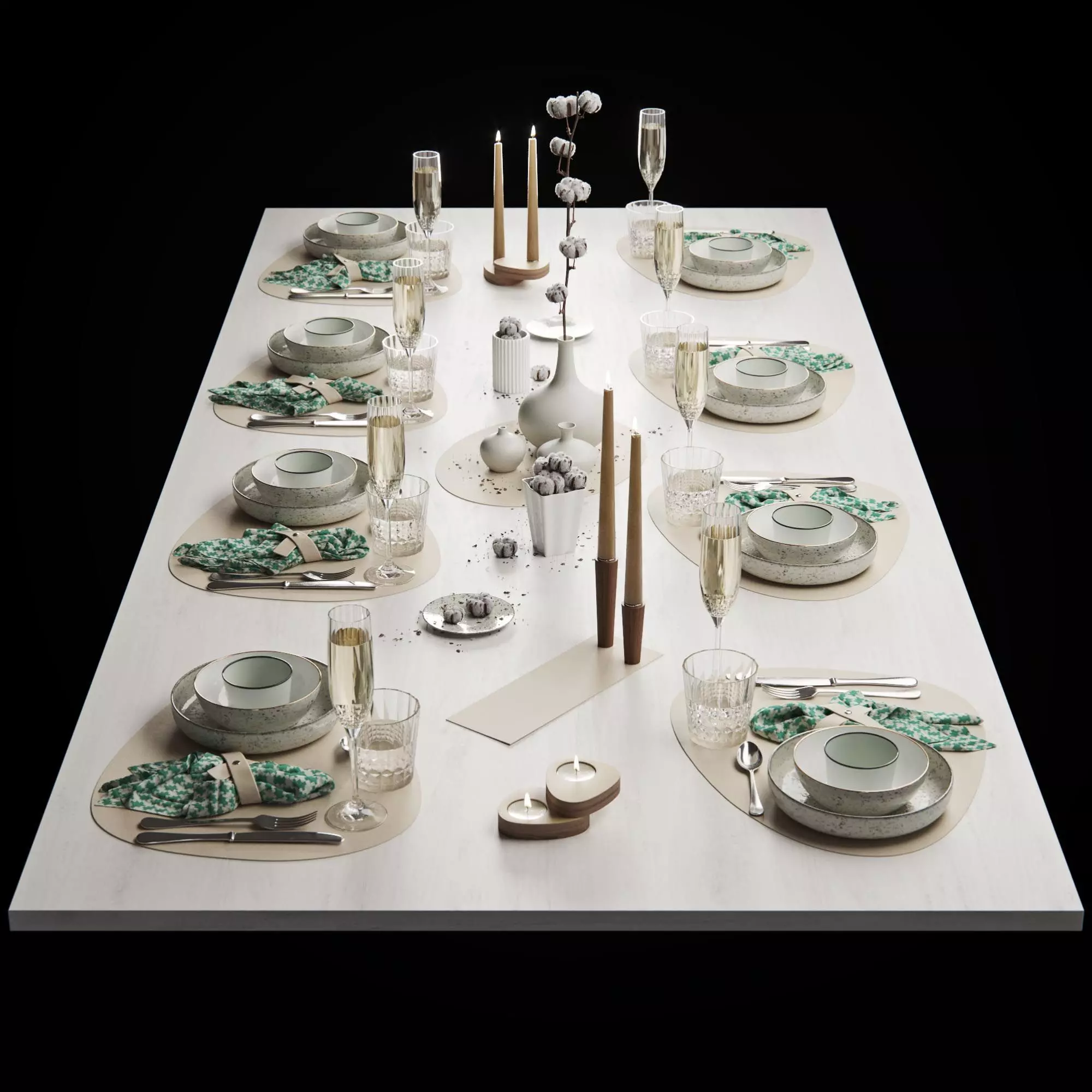 Table setting with cotton flower 3D model