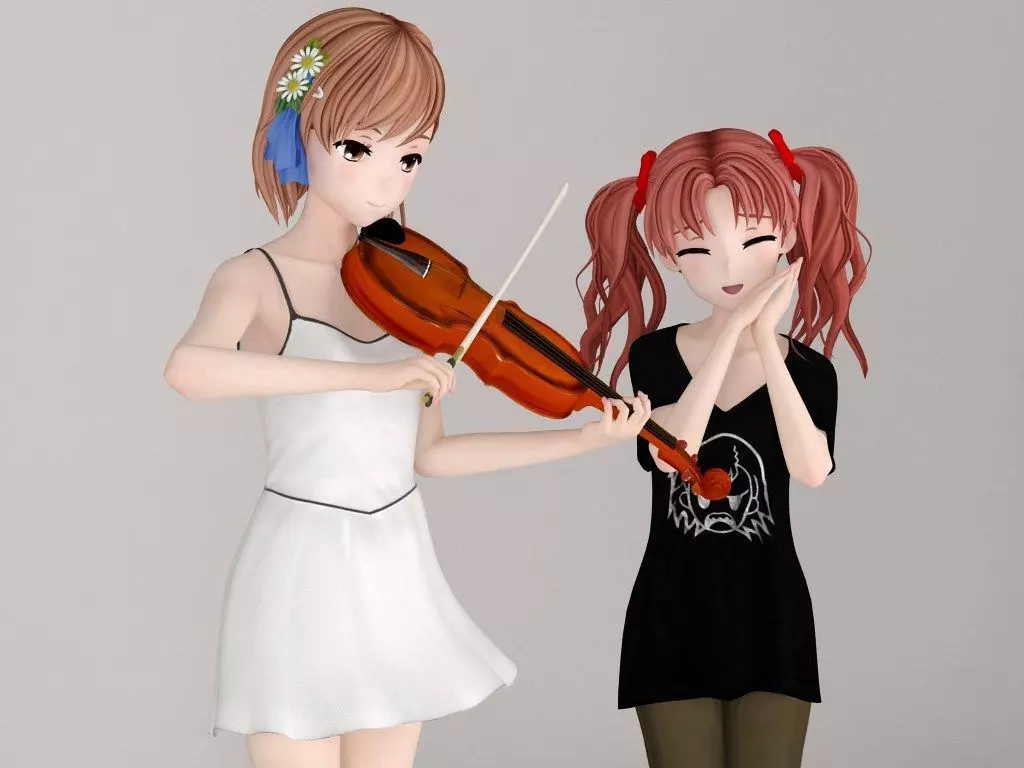 Misaka Mikoto and Kuroko Shirai pose 02 3D model