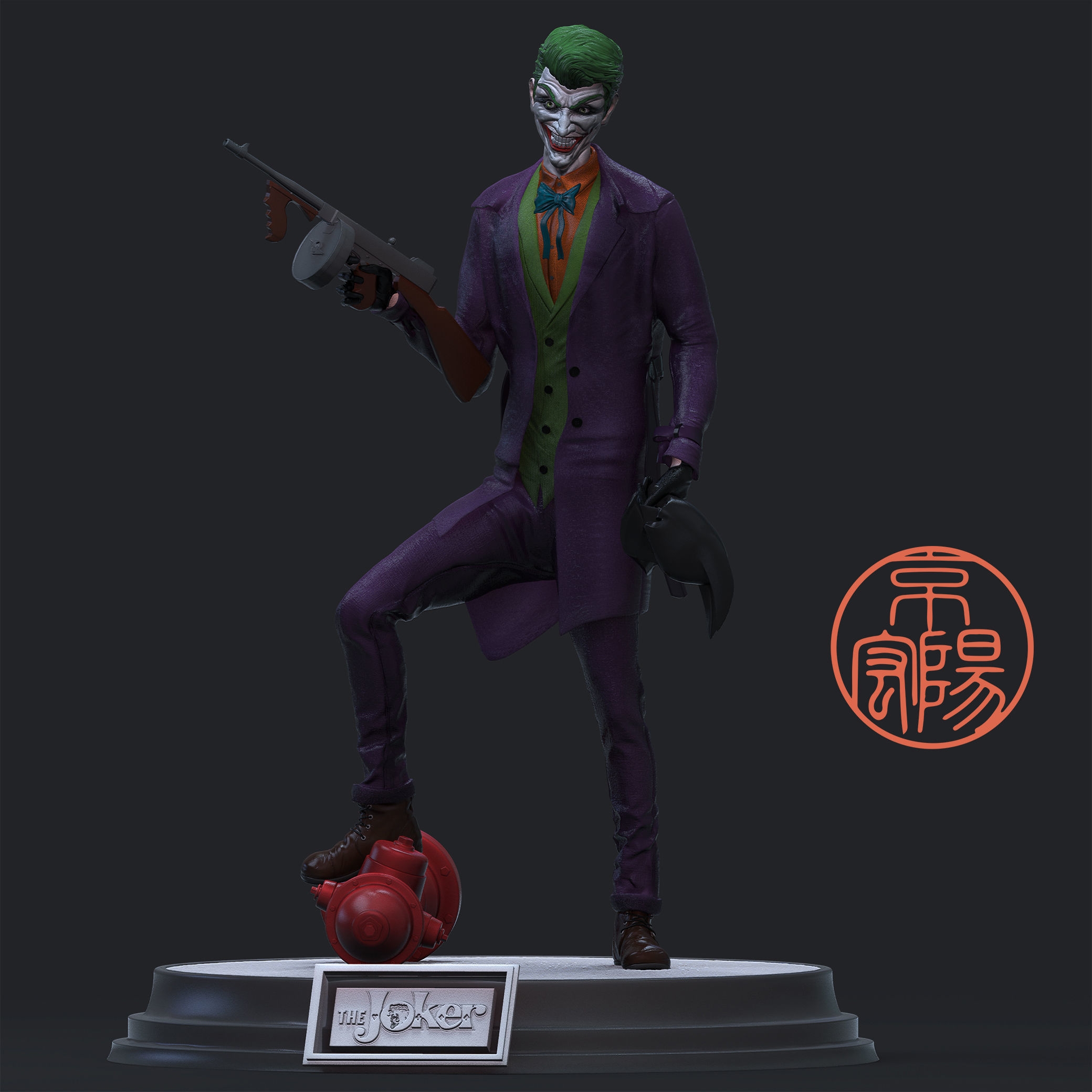 The joker 3D Print statue with gun 3D print model_2