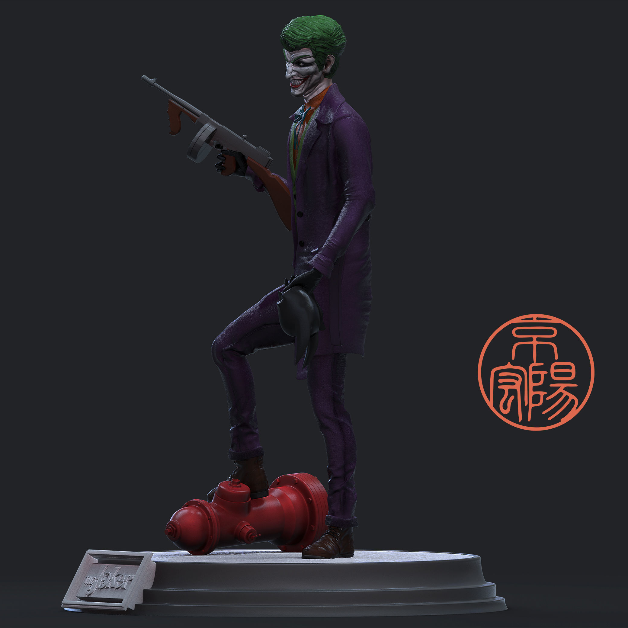 The joker 3D Print statue with gun 3D print model_5