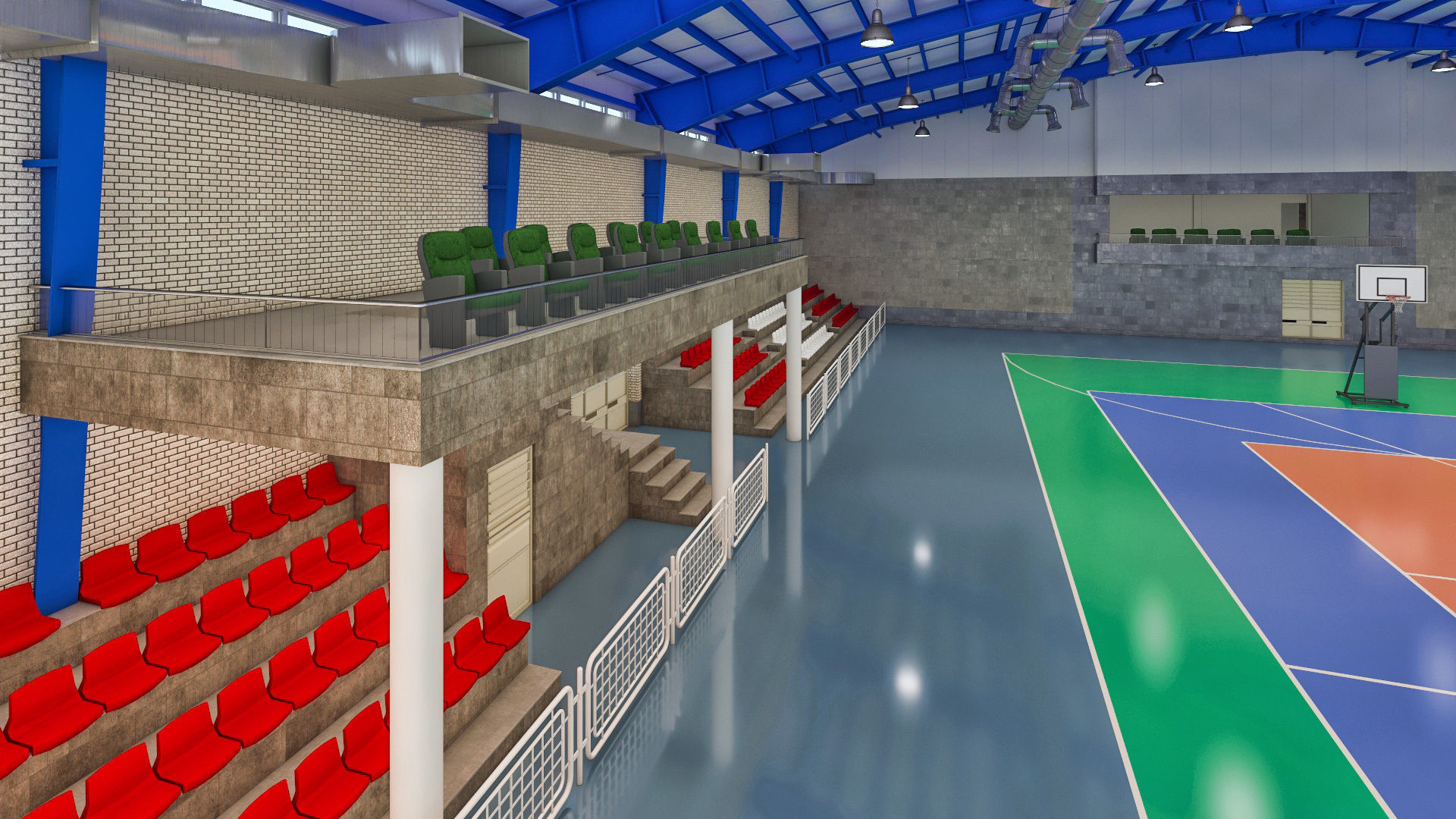 Realistic Sport Hall Complex  3D model_4