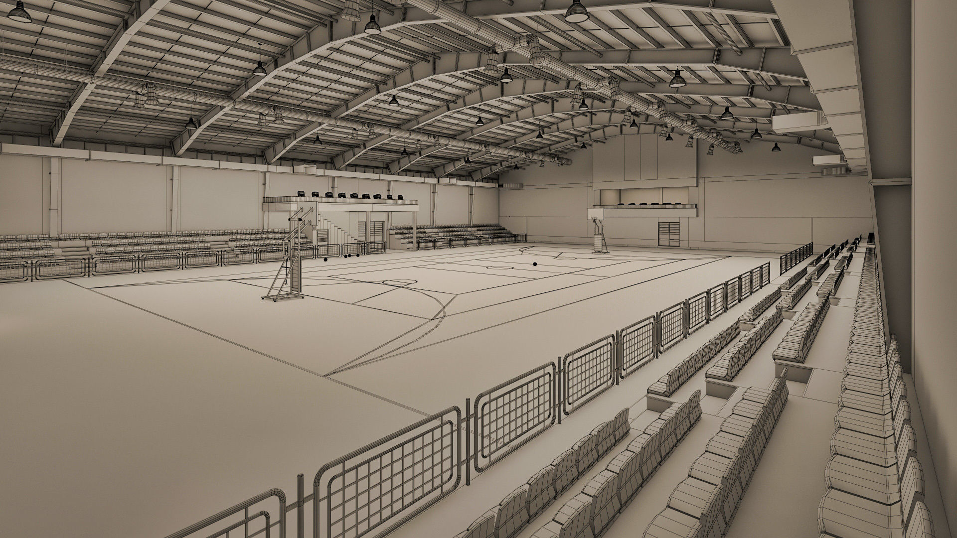 Realistic Sport Hall Complex  3D model_11