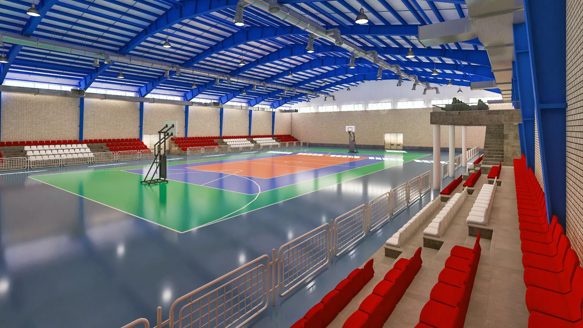 Realistic Sport Hall Complex  3D model_0