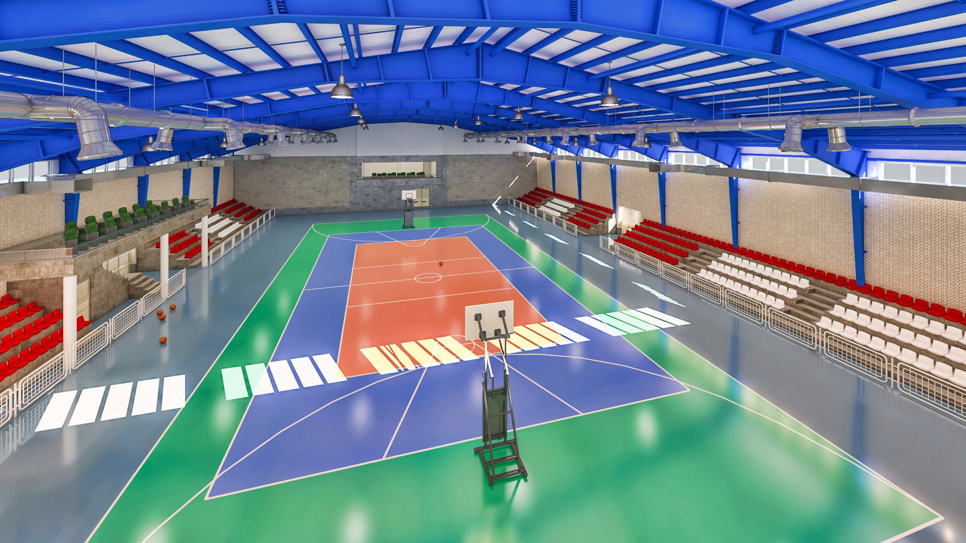 Realistic Sport Hall Complex  3D model_9