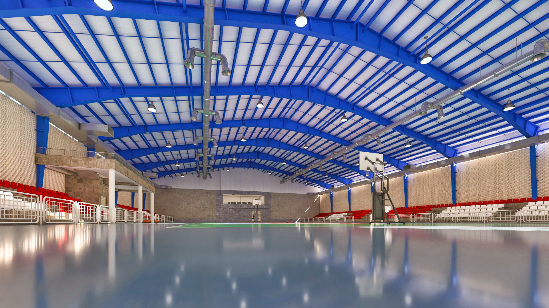 Realistic Sport Hall Complex  3D model_8