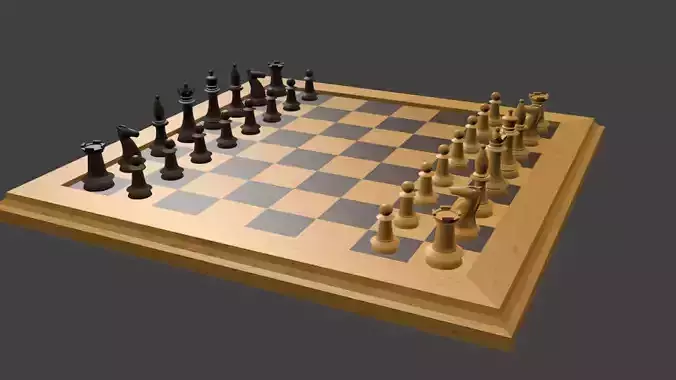 Chess set board with pieces Low-poly 3D model