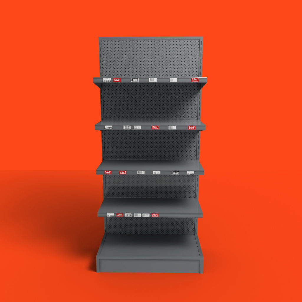 Shop or store shelf or shelving aisle for interior environment Low-poly 3D model_2