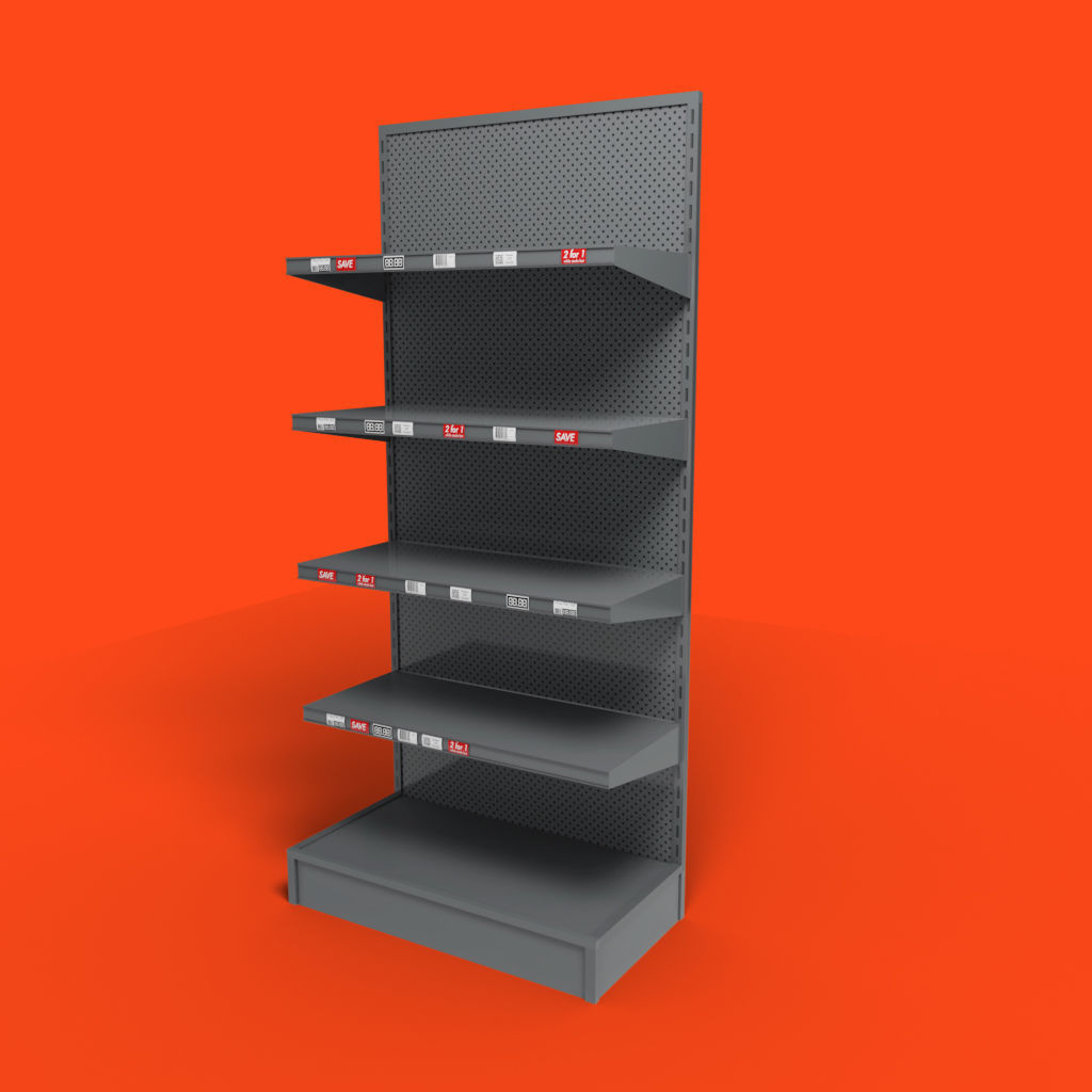 Shop or store shelf or shelving aisle for interior environment Low-poly 3D model_3