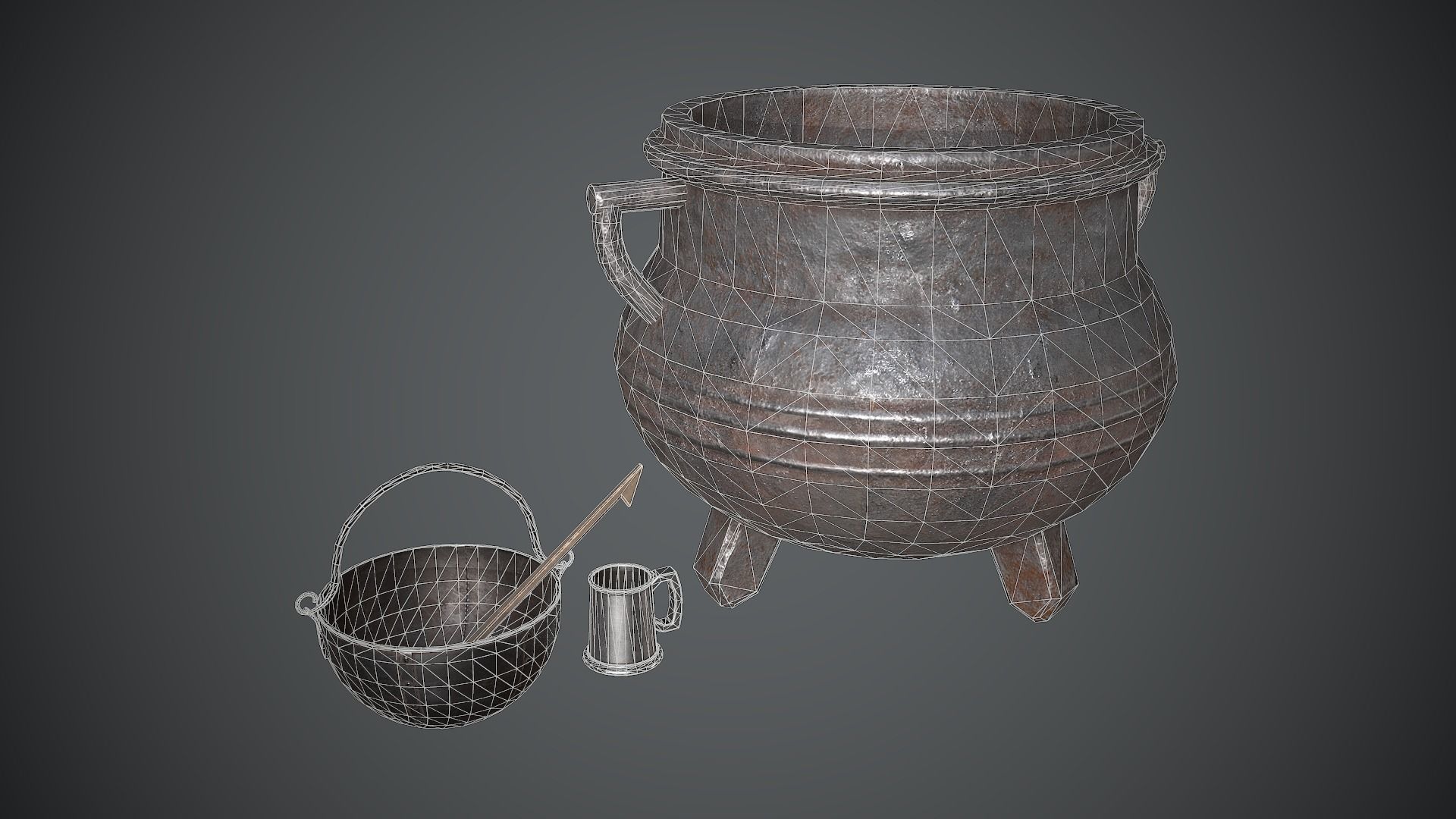 Cauldron Medieval Low-poly 3D model_1