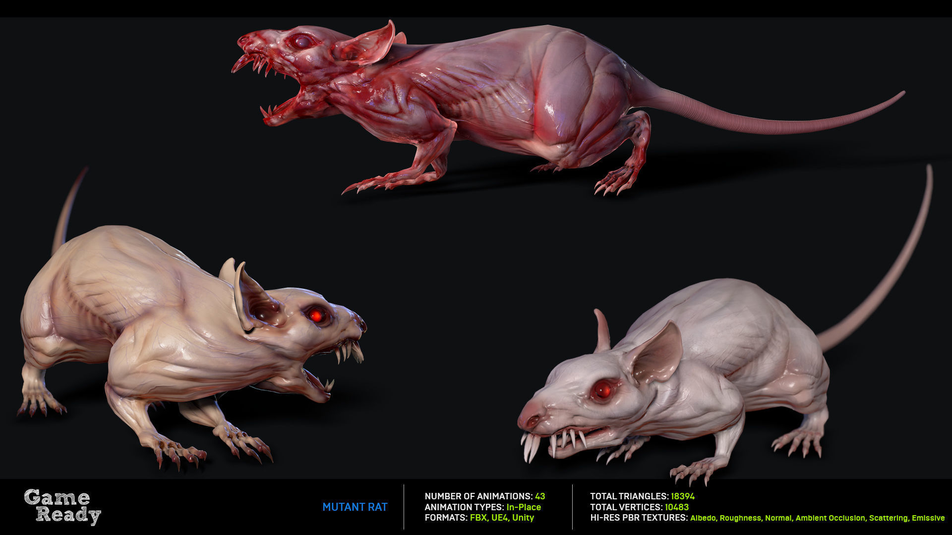 Mutant Rat Low-poly 3D model_3