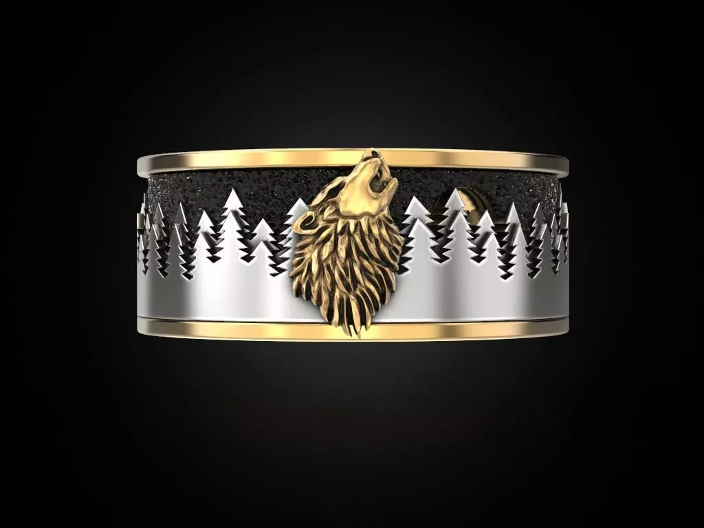 Ring wolf forest moon Many sizes 3D print model_0