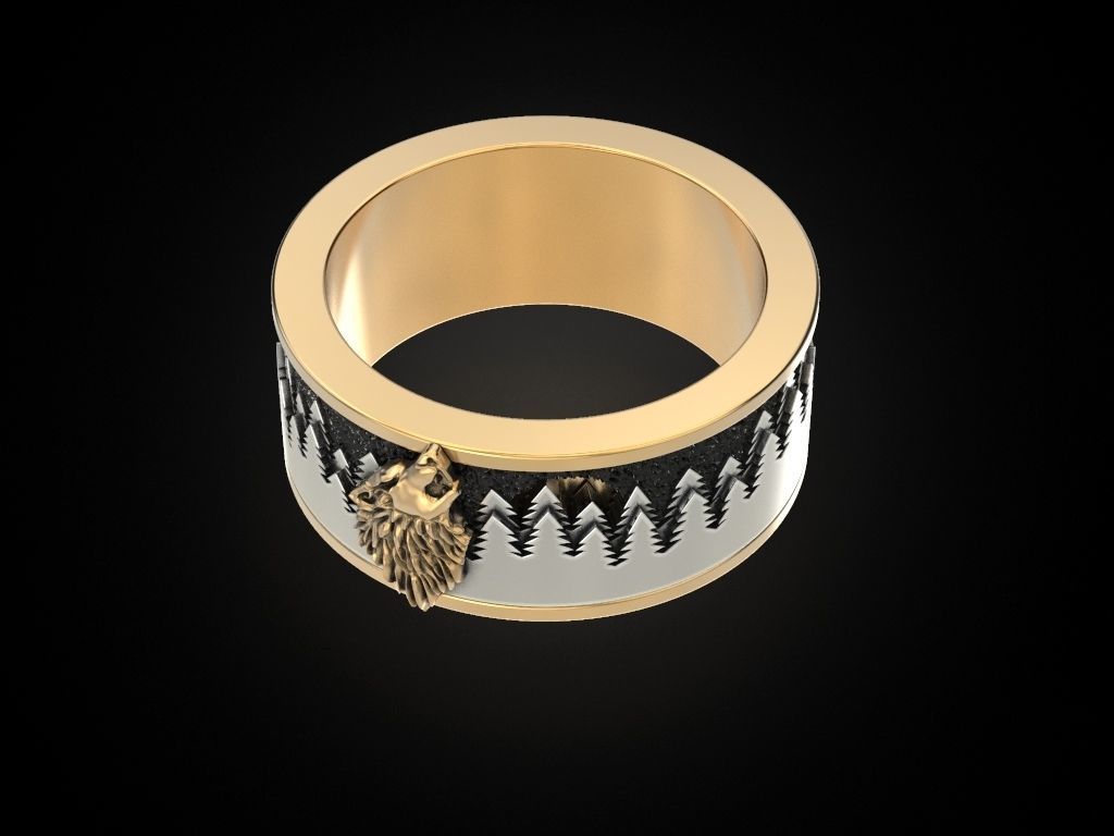 Ring wolf forest moon Many sizes 3D print model_5
