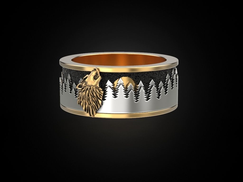 Ring wolf forest moon Many sizes 3D print model_2