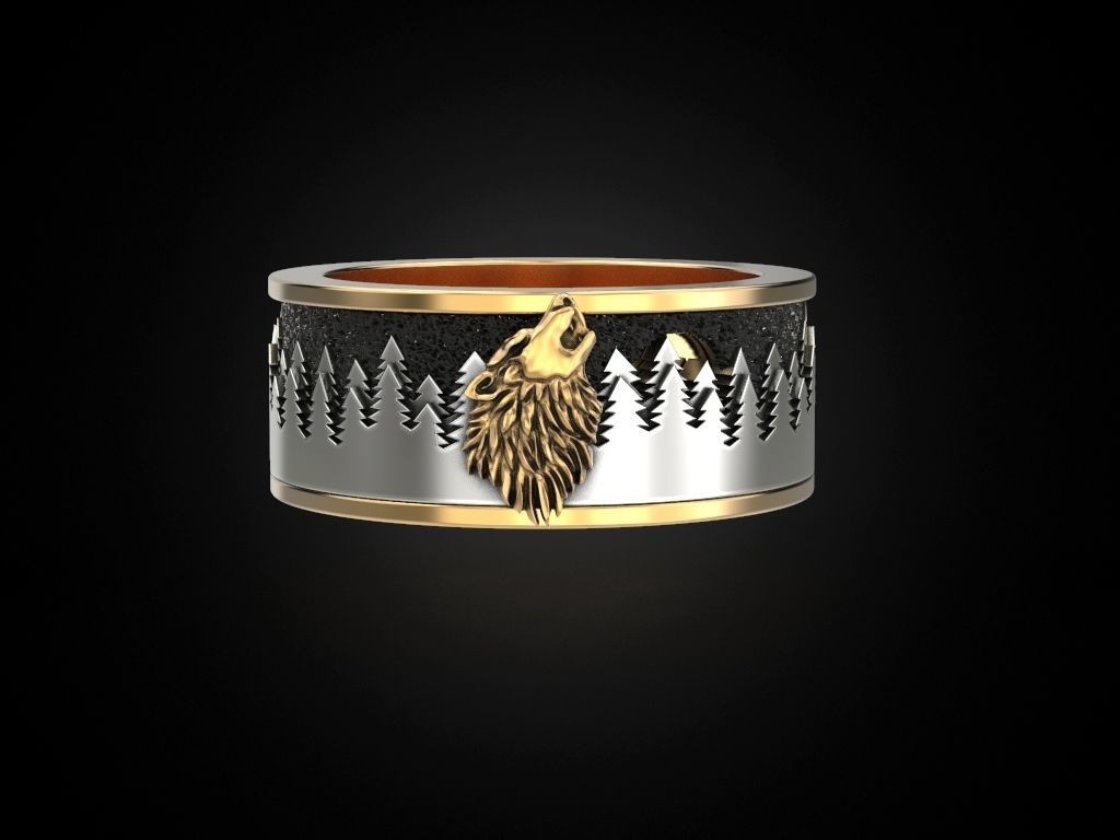 Ring wolf forest moon Many sizes 3D print model_3