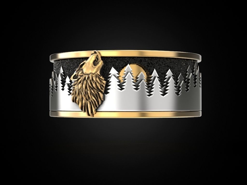 Ring wolf forest moon Many sizes 3D print model_1