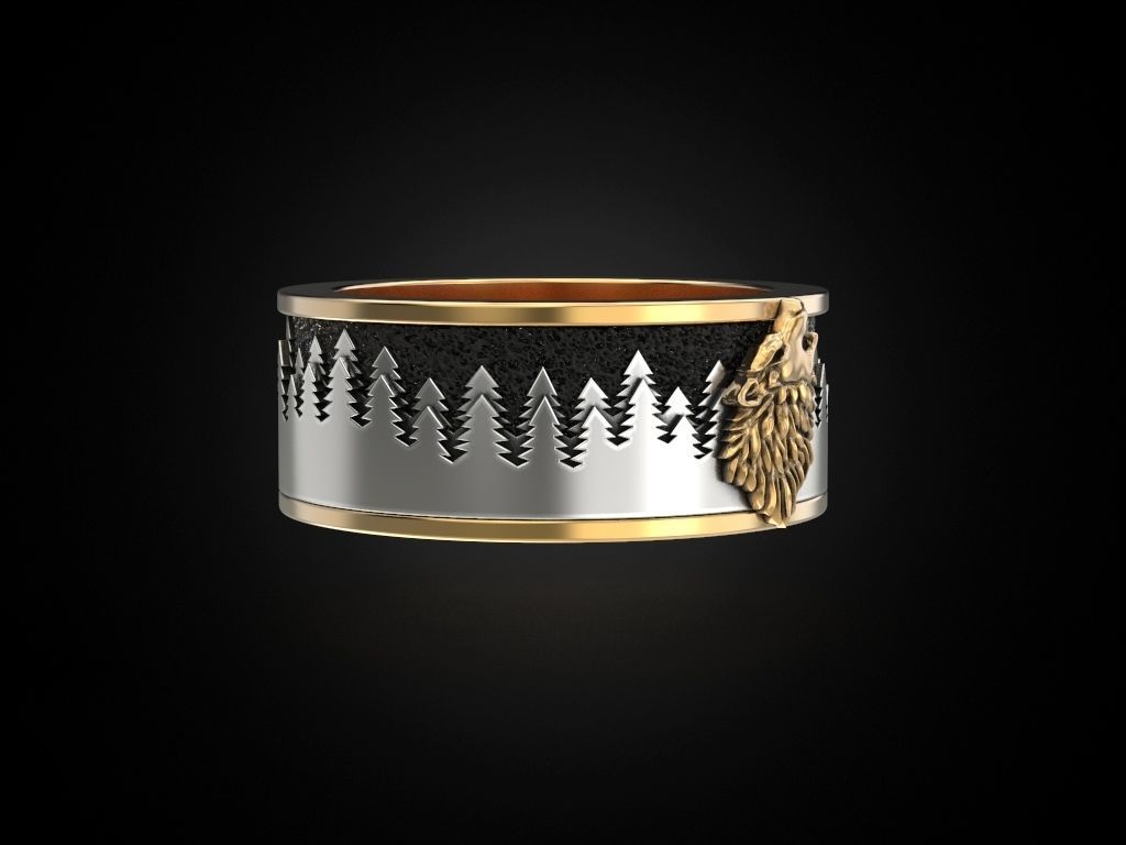 Ring wolf forest moon Many sizes 3D print model_4
