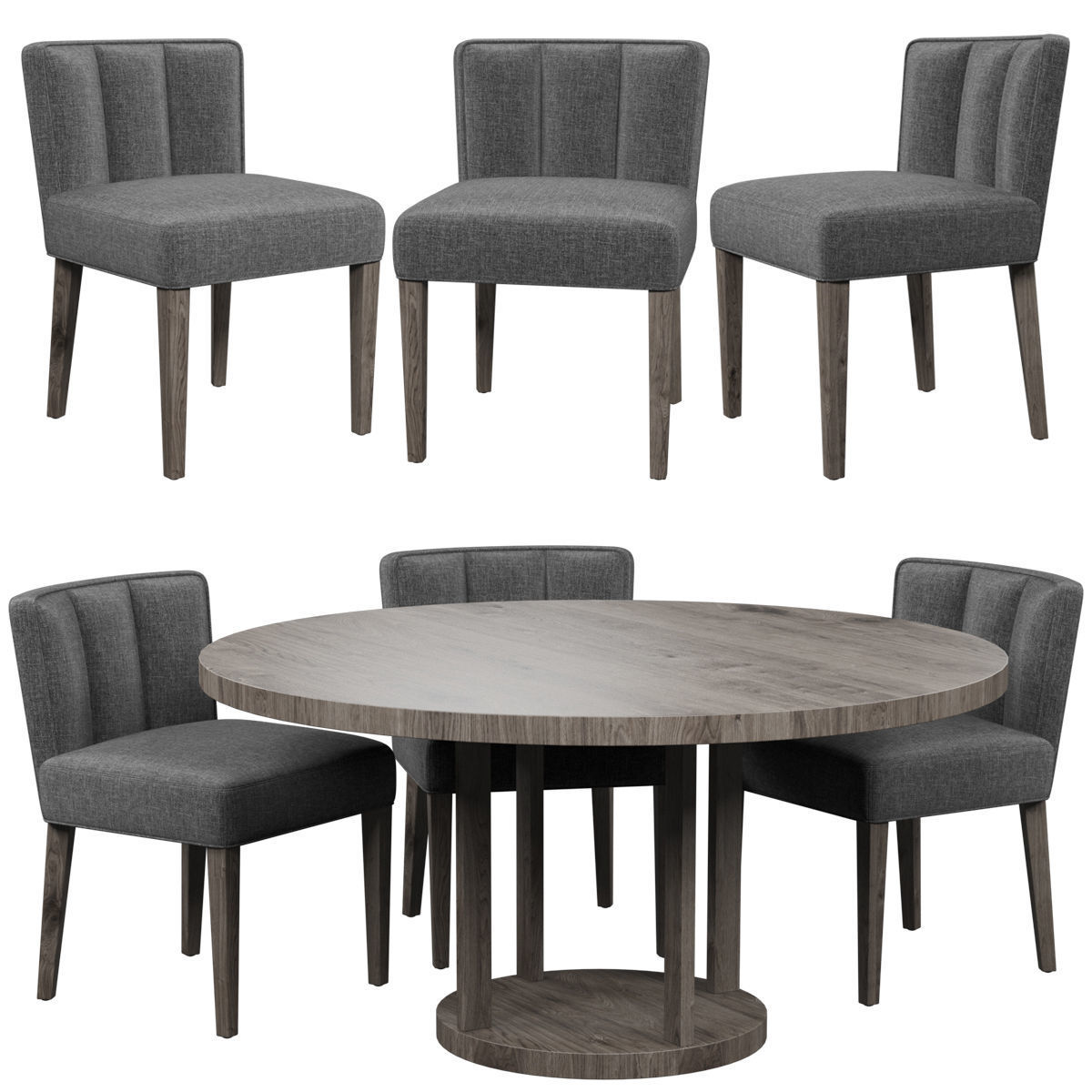 Chairs set 2 upholstered dining chair with wooden legs 3D model_19