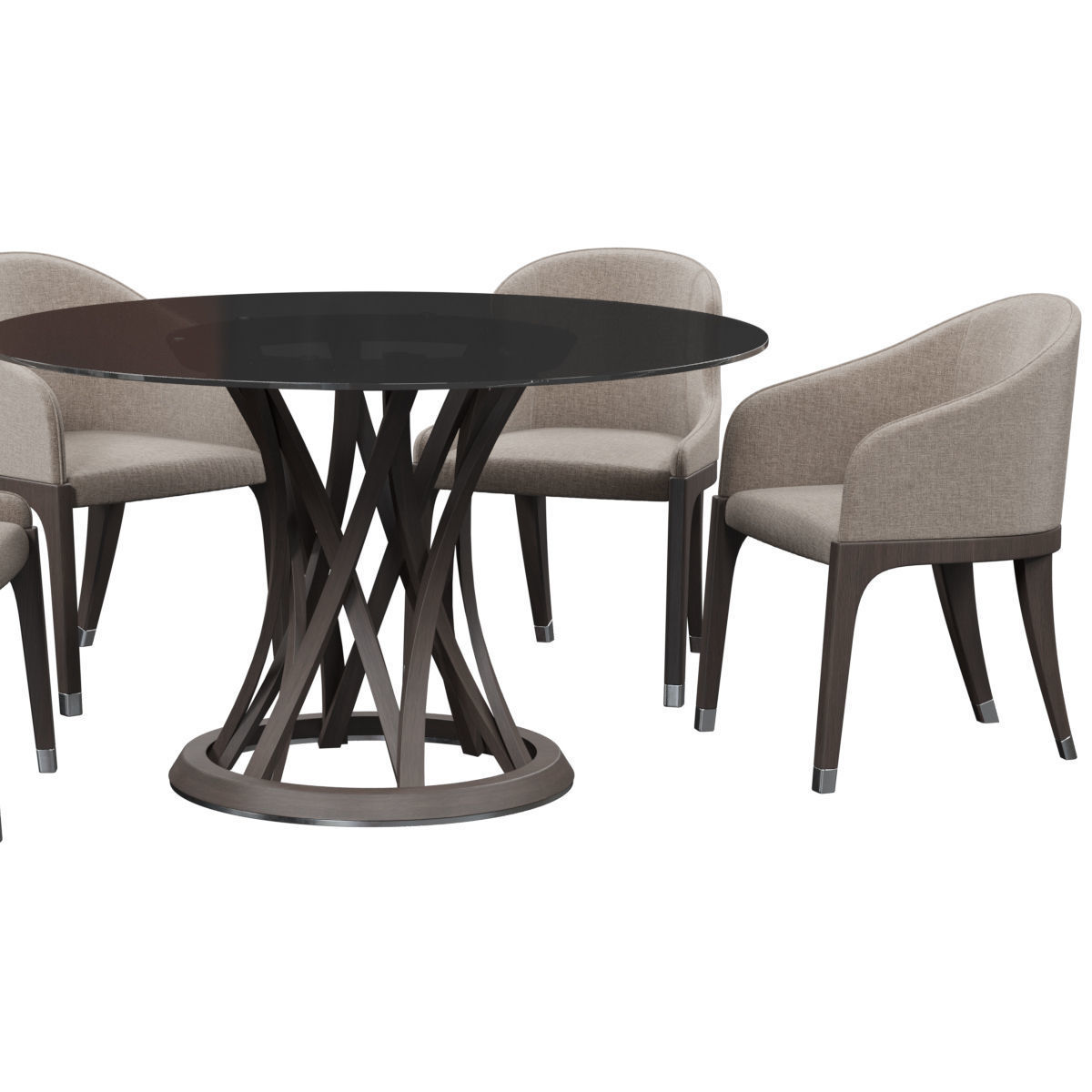 Chairs set 2 upholstered dining chair with wooden legs 3D model_38